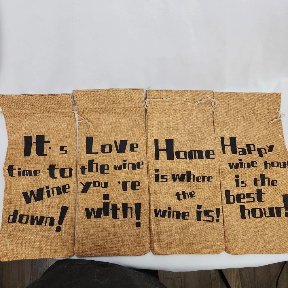 Burlap Wine Bags (8) W/Drawstring Cloth Bottle‎ Gift Bags 6